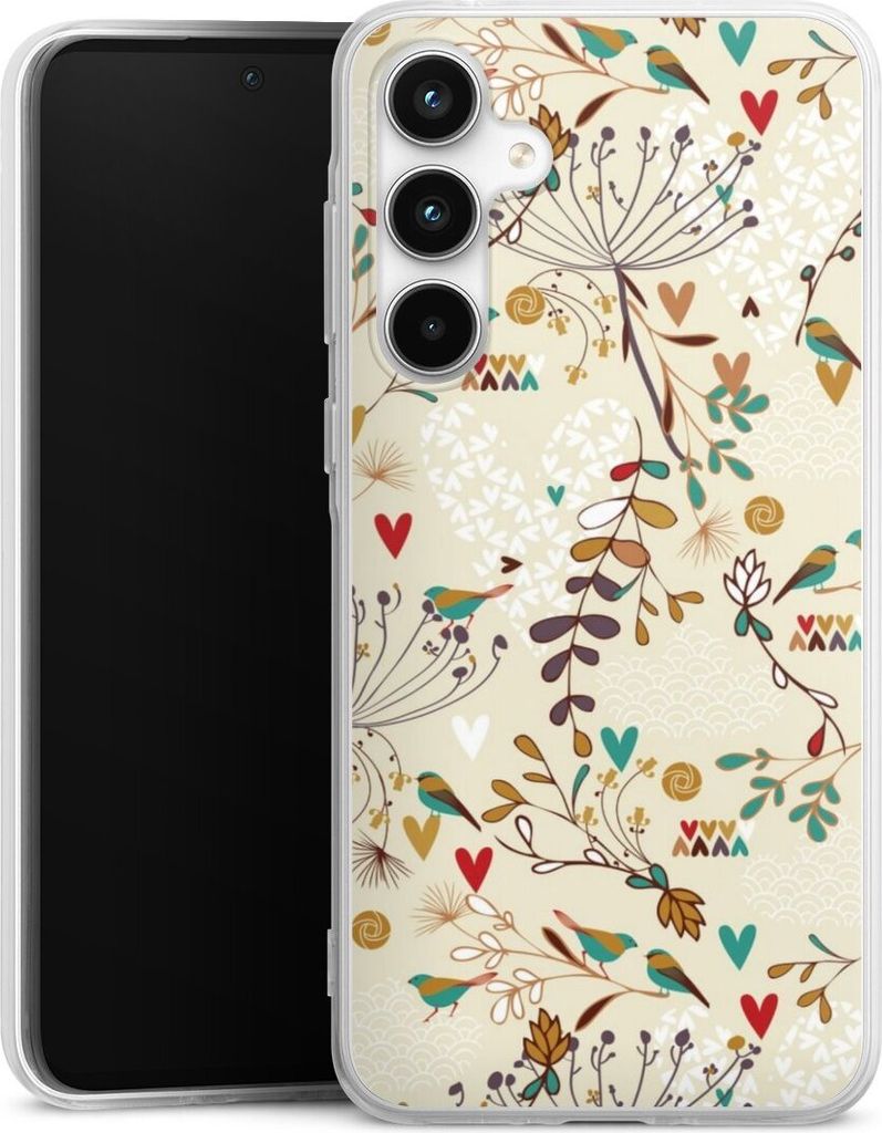 DeinDesign Handyhülle für Samsung Galaxy A35 5G Silikon Hülle Case Smartphone Schutzhülle Blumen Retro Vogel