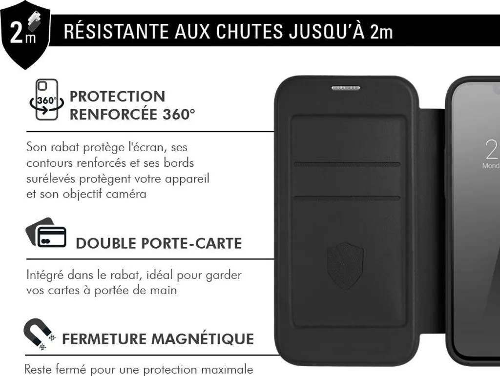 Protection iPhone 15 Pro MagSafe Noir - Folio Antichoc Fine et Robuste