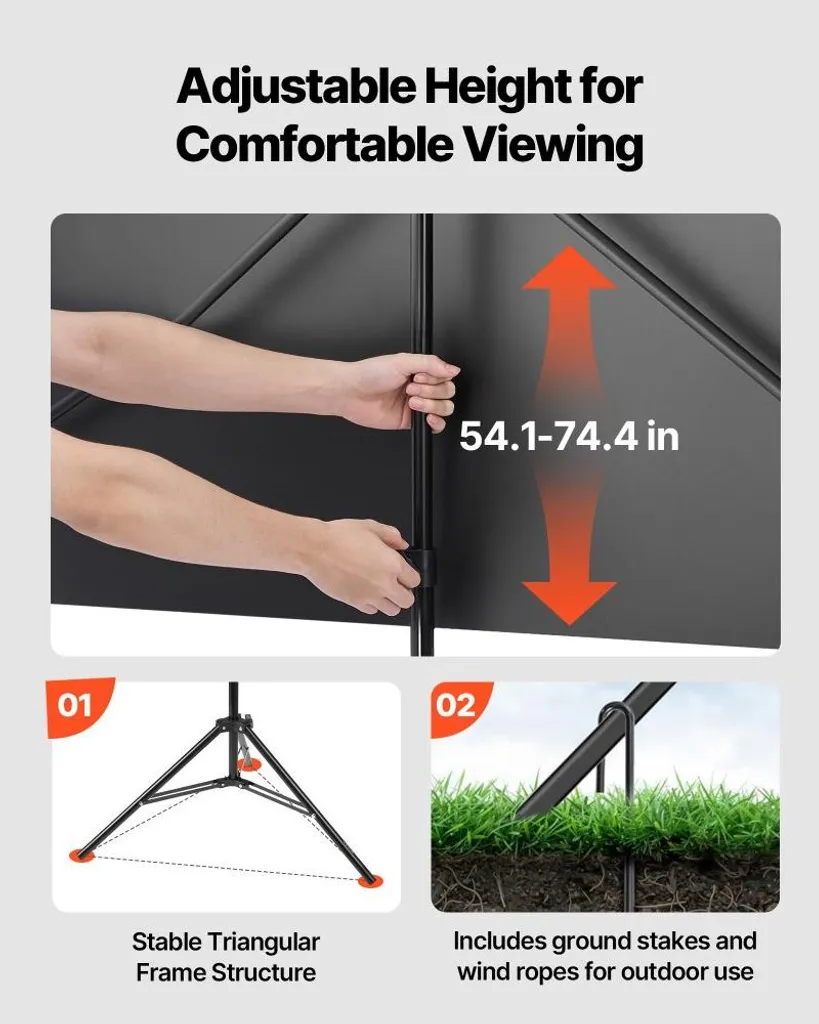 Schermo di proiezione a treppiede da 80 pollici con grandangolo da 160°, schermo per proiettore 16:9 4K HD - proiettore per interni ed esterni - schermo cinematografico portatile con borsa di trasporto per home cinema e presentazioni - 3