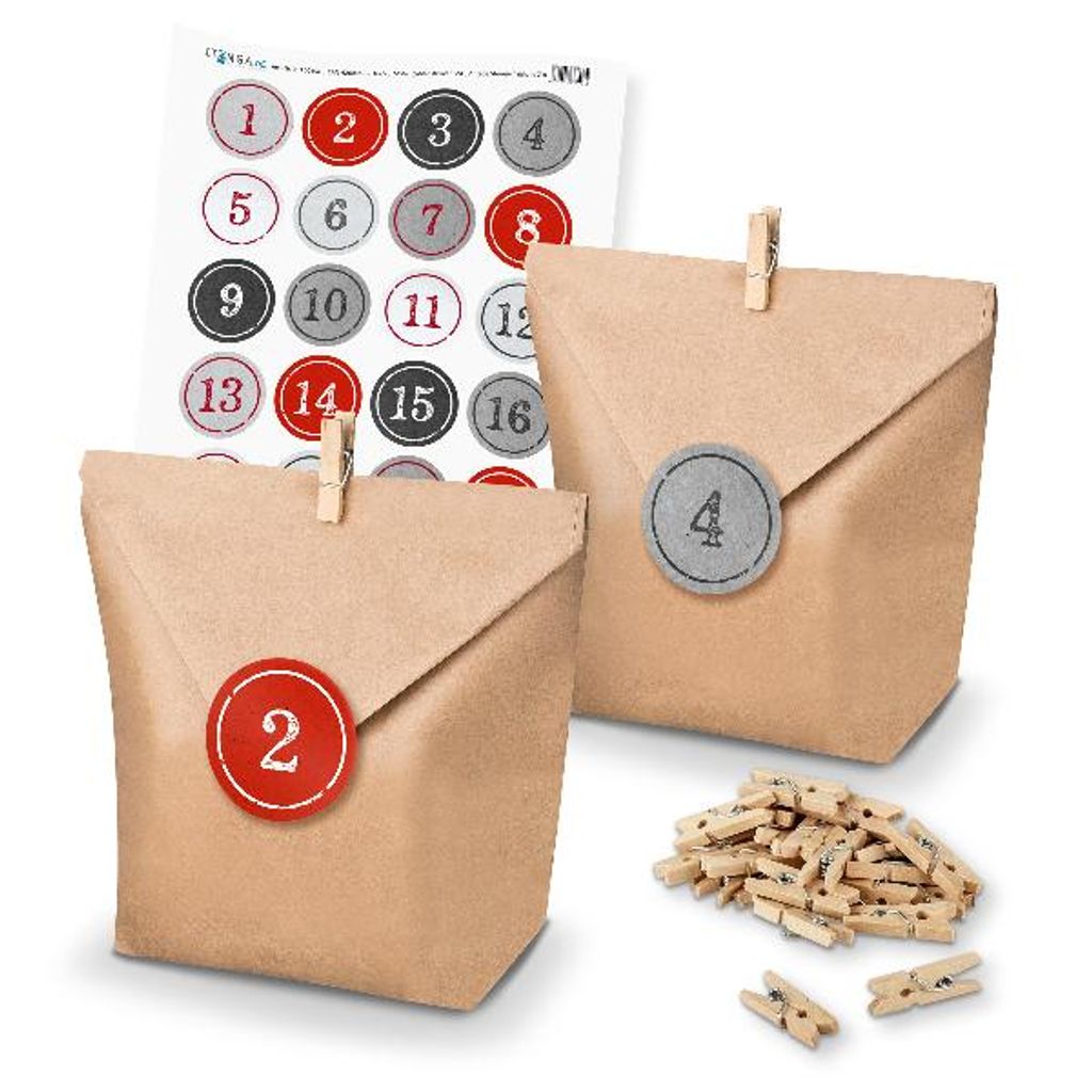 Basteladventskalender Set - Set 3 rot graue Sticker im Stepmepdesign