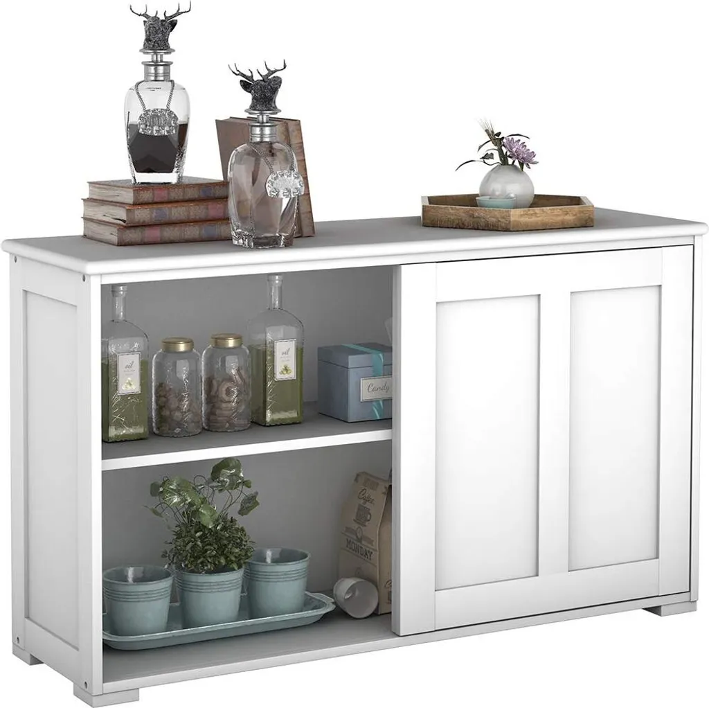 Buffet Rangement Anti-Poussière Beige - Commode à Portes Coulissantes