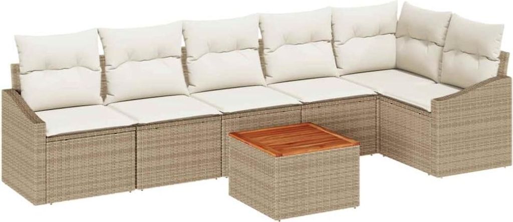 vidaXL Gartensofa-set mit Kissen 7 pcs Beige Poly-Rattan