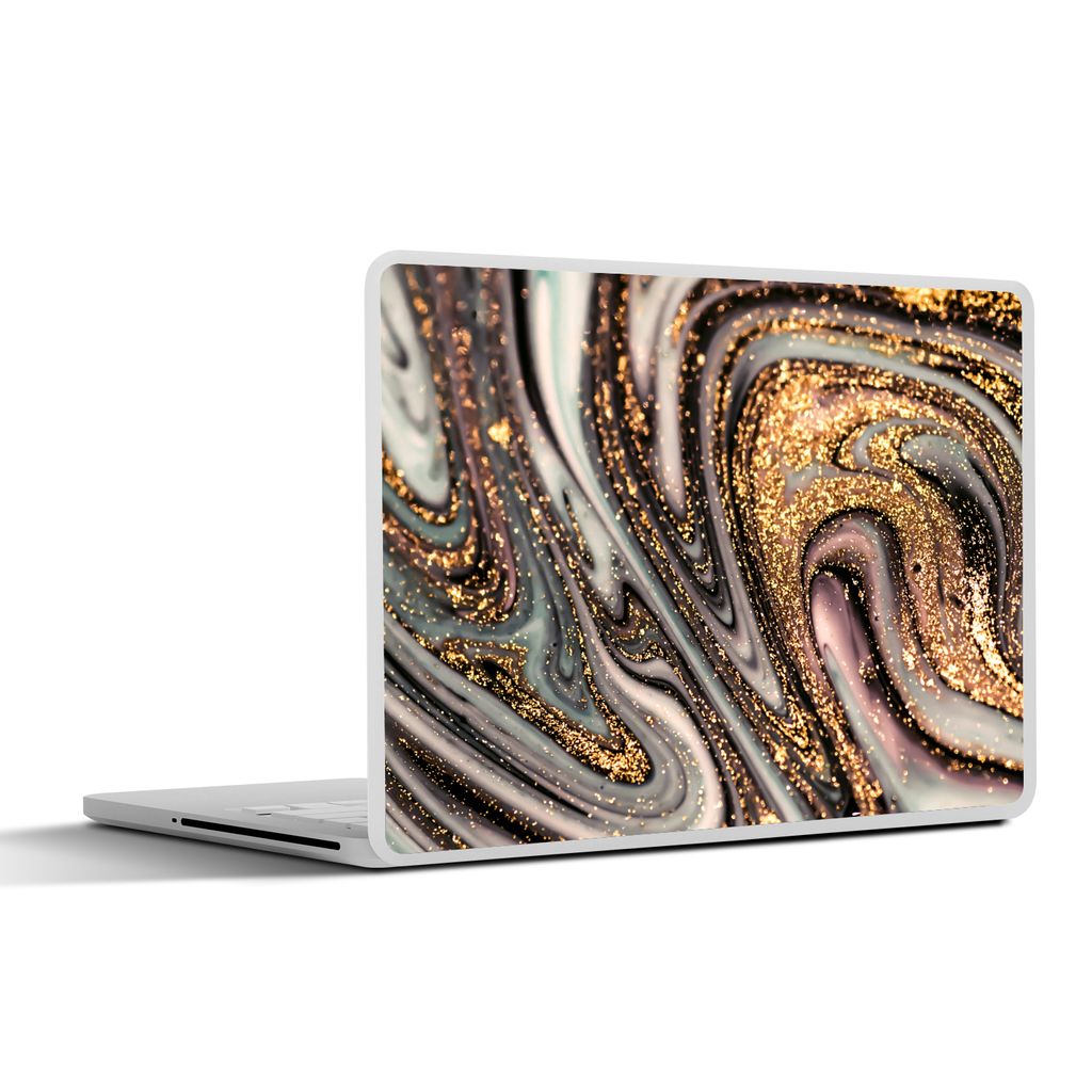MuchoWow Laptop Aufkleber Sticker Cover Marmoroptik - Gold - Glitter - Luxus - Marmor - Weiß 30x21 cm - Sticker für Laptop - Selbstklebend