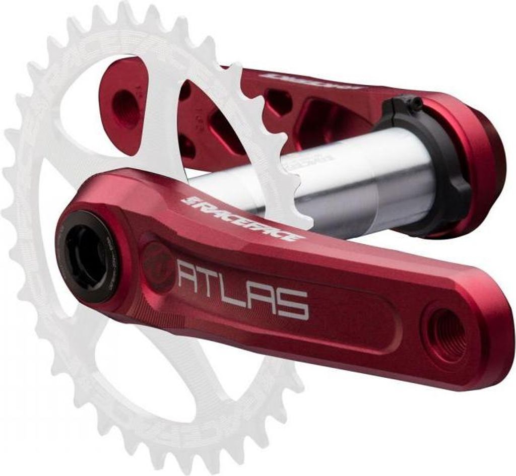 Race Face Atlas Kurbel, 165mm, 68/73mm, 30mm, rot - robuste MTB-Kurbel für ag...