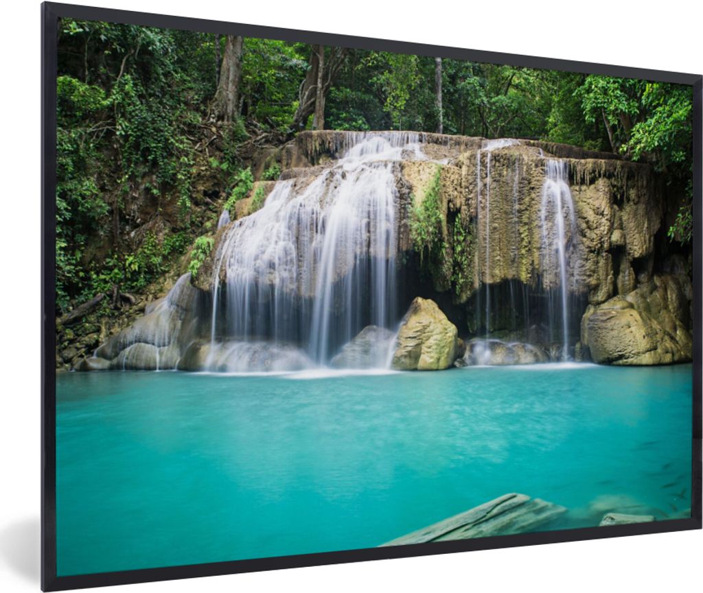 MuchoWow Gerahmtes Poster Wasser - Wasserfall - Bäume 30x20 cm - Poster mit Schwarzem Bilderrahmen Wandposter Rahmen Foto Bilder - Kunstdruck - ...