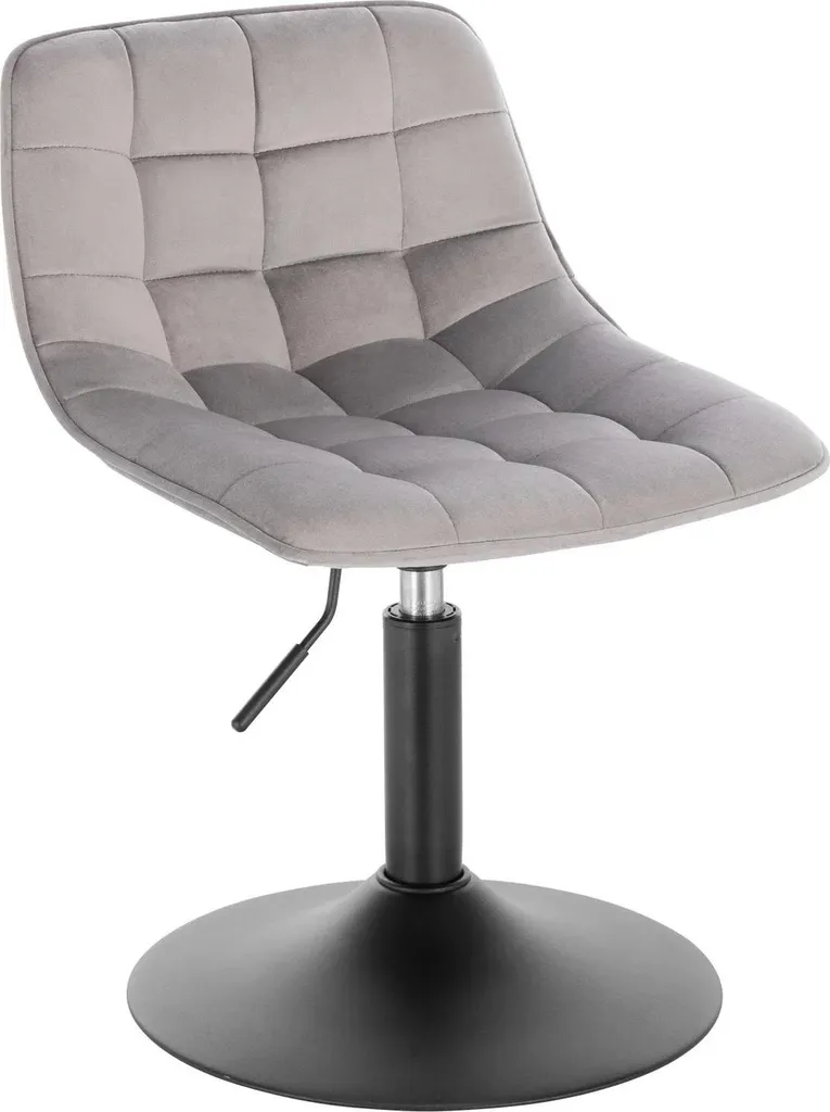 Tabouret de bar réglable hauteur 60-72 cm base acier et velours gris chic