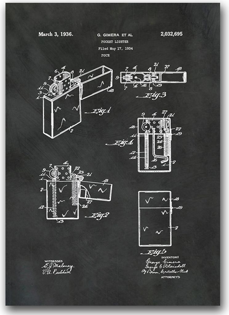 Poster - Canvas - Leinwand - 59,4 cm x 84,1 cm - Fotoposter - Leinwandkunst - Zippo US Patent Gimer