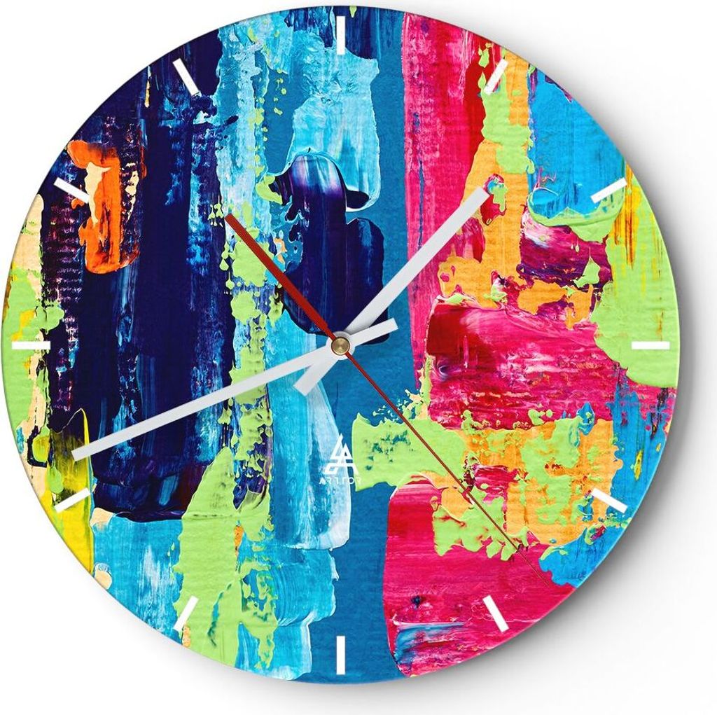 Wanduhr - Rund - Glasuhr - Abstraktion Design Grafik - 30x30cm - Schleichendes Uhrwerk - Lautlos - zum Aufhängen bereit - Dekoration Modern - Wand...