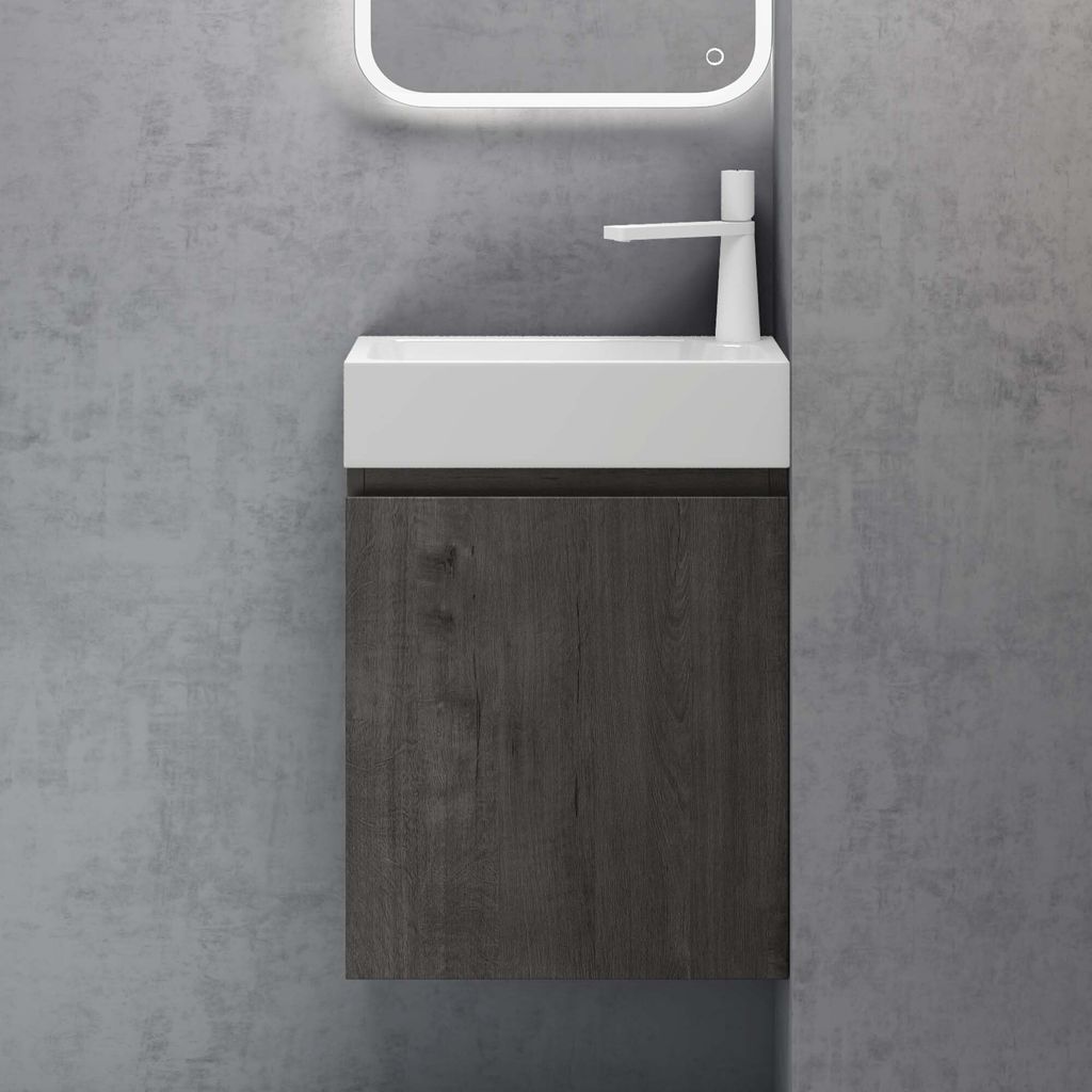 doporro Badmöbelset Waschbecken-Unterschrank für Gäste-WC 46cm in Grau-braun Design Waschplatz Wandmontage Pisa 02