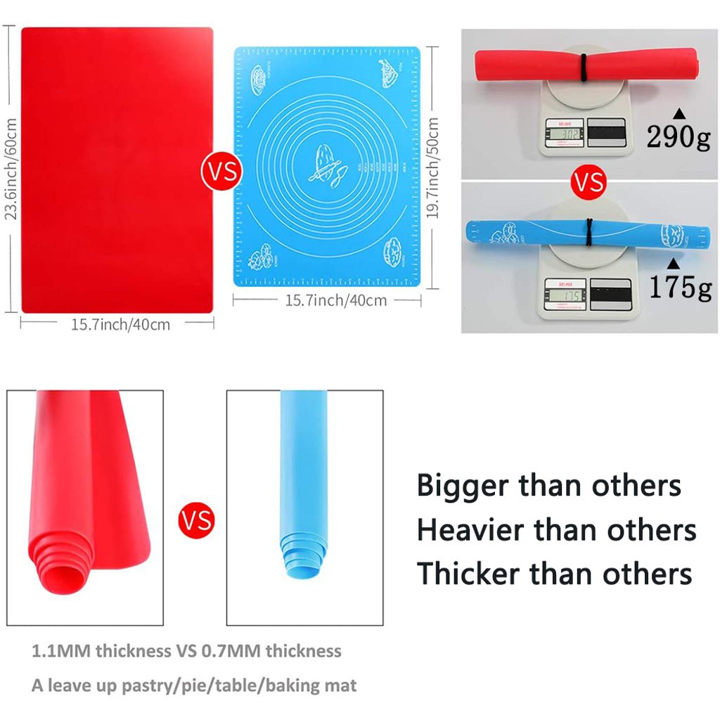 XXL Silikon Backmatte 70x50 Cm – Rutschfest, Hitzebeständig Bis 220°C, Mit Maßangaben & Zubehör Für Teig, Fondant, Kekse