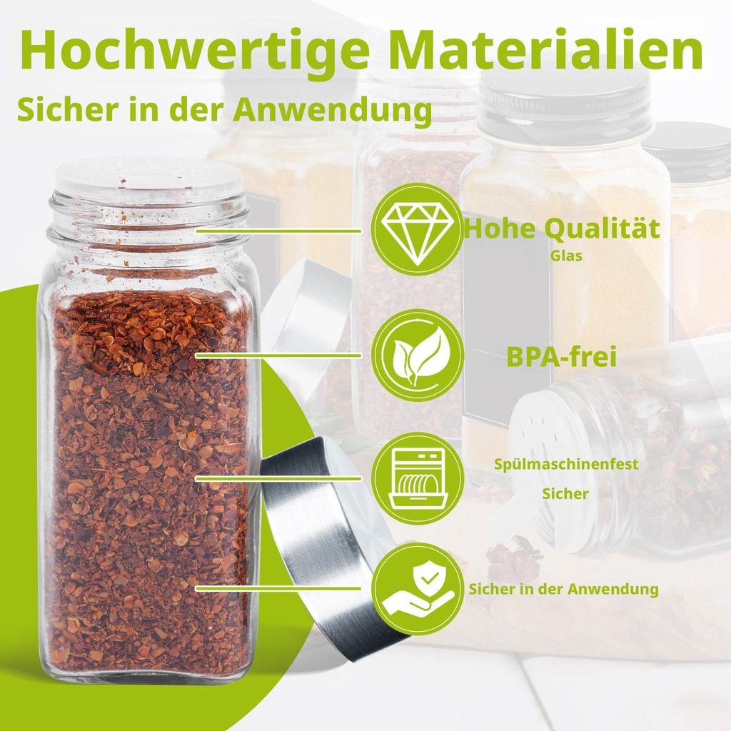 ROSEJANE Gewürzgläser 24er Set, eckige Gewürzdosen aus Glas