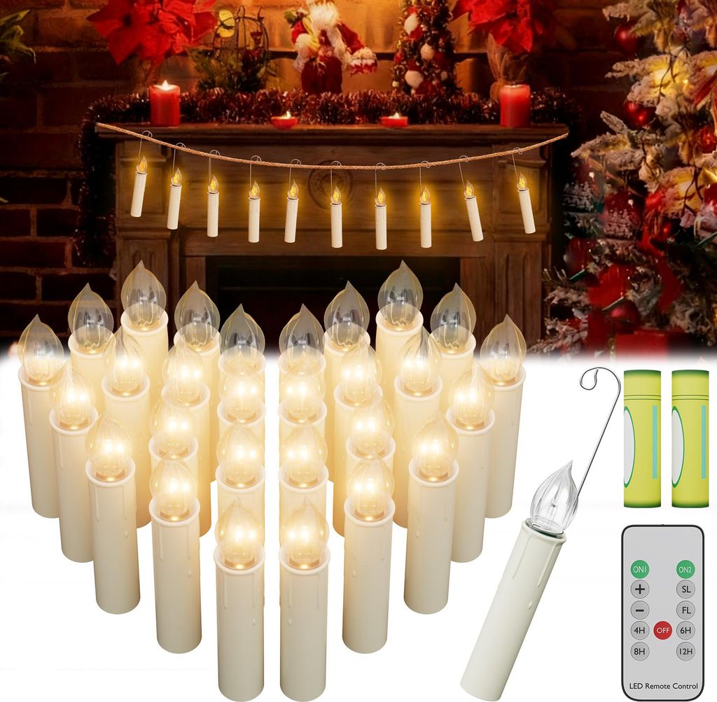 YUENFONG 30er LED Kerzen Kabellos Weihnachtskerzen mit Fernbedienung und Batterien, Christbaumkerzen mit Fernbedienung, als Dekoration für Weihnac...