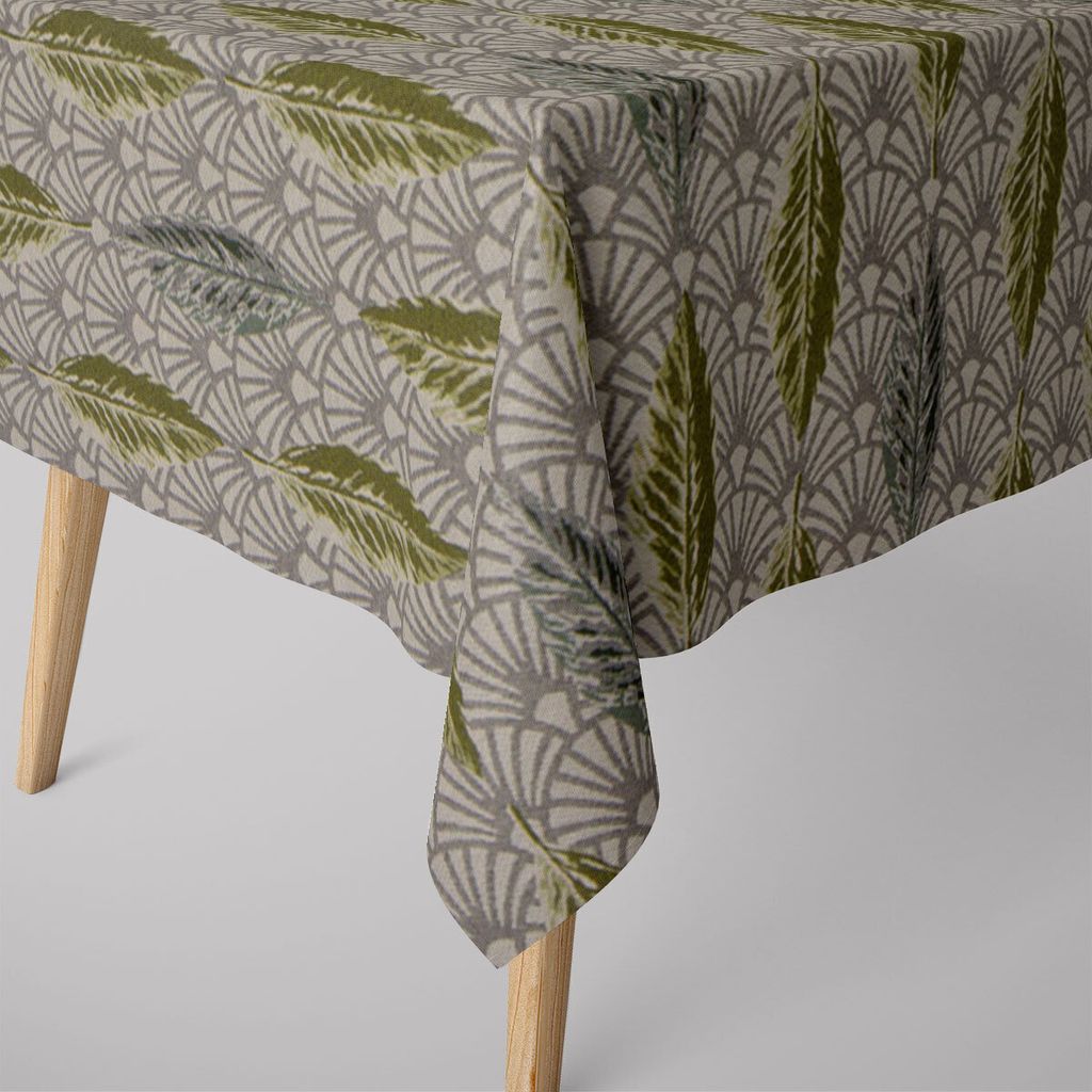 SCHÖNER LEBEN. Tischdecke Doubleface Art Déco Blätter Fächer creme Größe 120x120cm