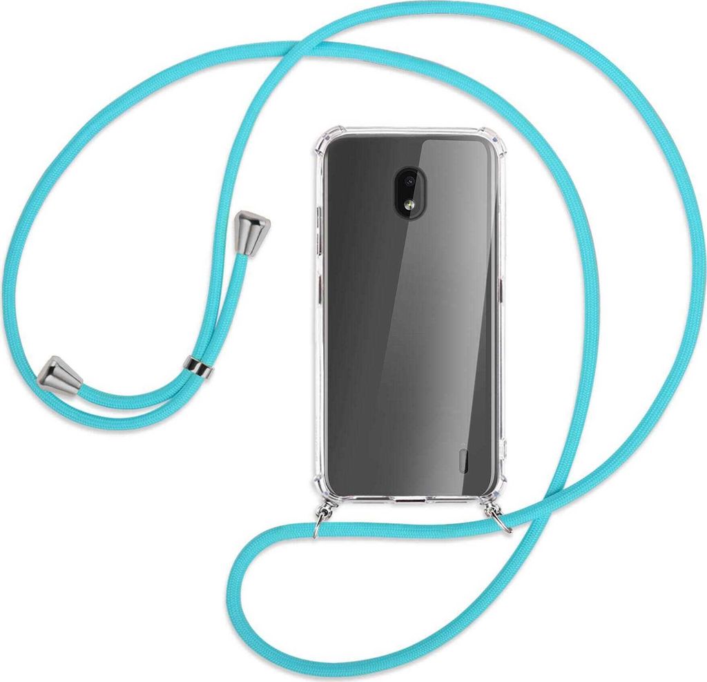 Handykette Backcover-Schutzhülle mit Band (Metall silberfarben) für Nokia 2.2 - türkis
