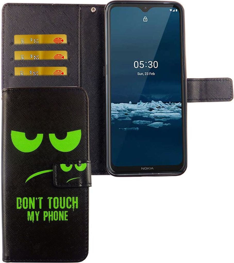 Nokia 5.3 Tasche Handy Hülle Schutz-Cover Flip-Case mit Kartenfach Don't touch my phone