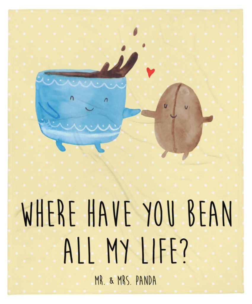 Mr. & Mrs. Panda Bettdecke Kaffee Bohne - Gelb Pastell - Geschenk, Lustige Sprüche, Bettüberwurf, Plaid, Flauschige Decke, Kaffeebohne, Sofadecke...