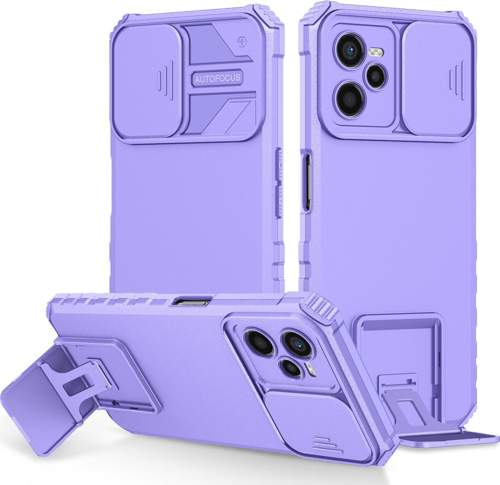 OPPO Realme C35 Hülle, Dual Layer Ständer Schutzhülle mit Schiebe Kamera Schutz für OPPO Realme C35 Lila