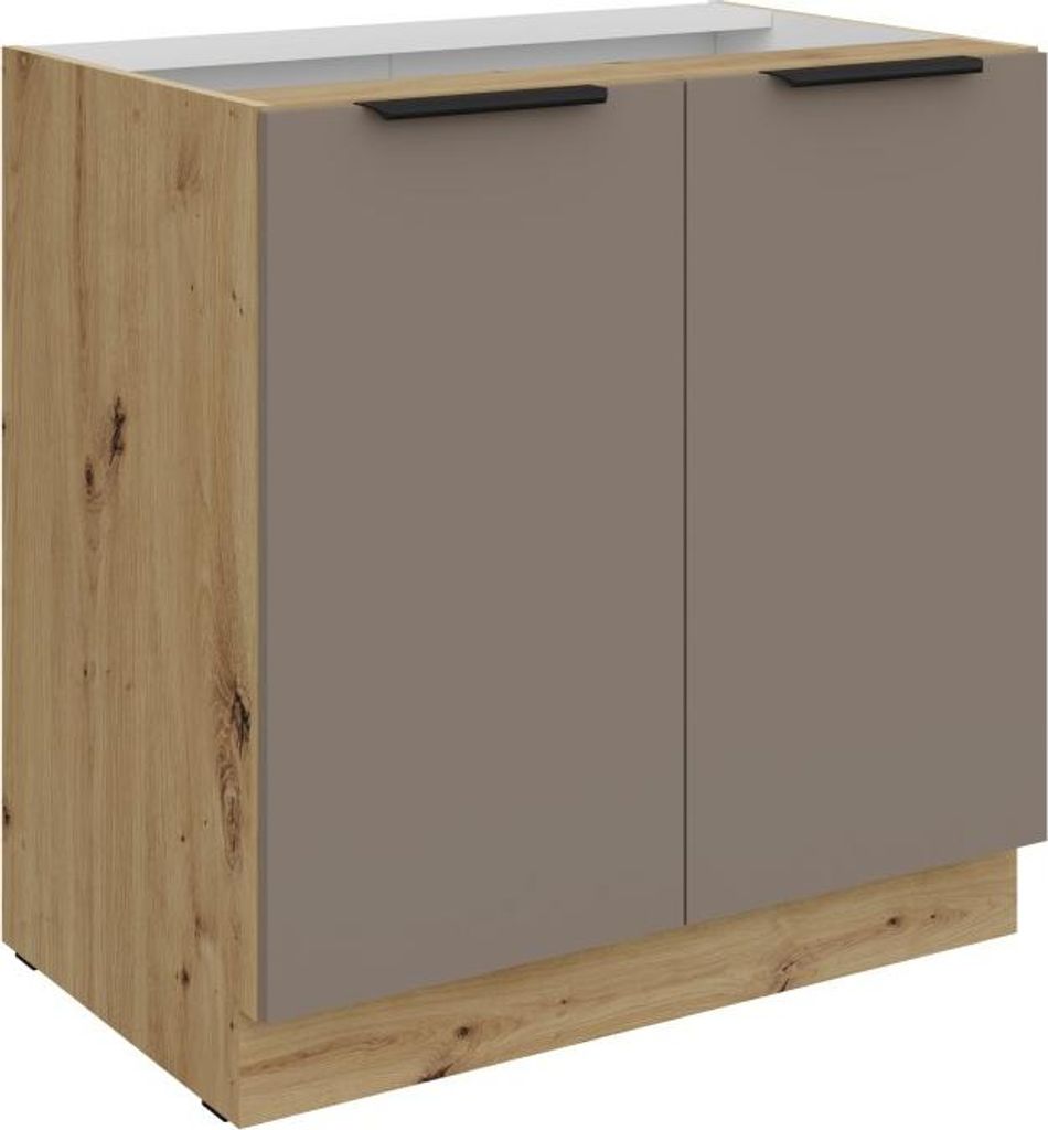 LUNARA Unterschrank mit zwei Türen – Breite 80 cm, Dunkelbeige/Eiche handwerklich gefertigt