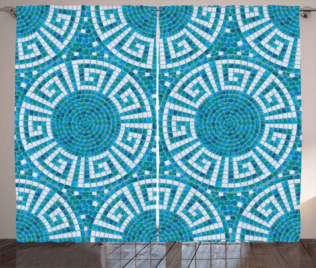 ABAKUHAUS Wasser Rustikaler Vorhang, Griechische Mäander-Mosaik-Fliese, Wohnzimmer Universalband Gardinen mit Schlaufen und Haken, 280 x 225 cm, W...