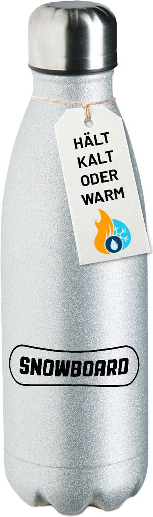 Huuraa Trinkflasche Snowbord Schriftzug 500ml Silver Edelstahl Wasserflasche Trinkflasche Geschenkidee