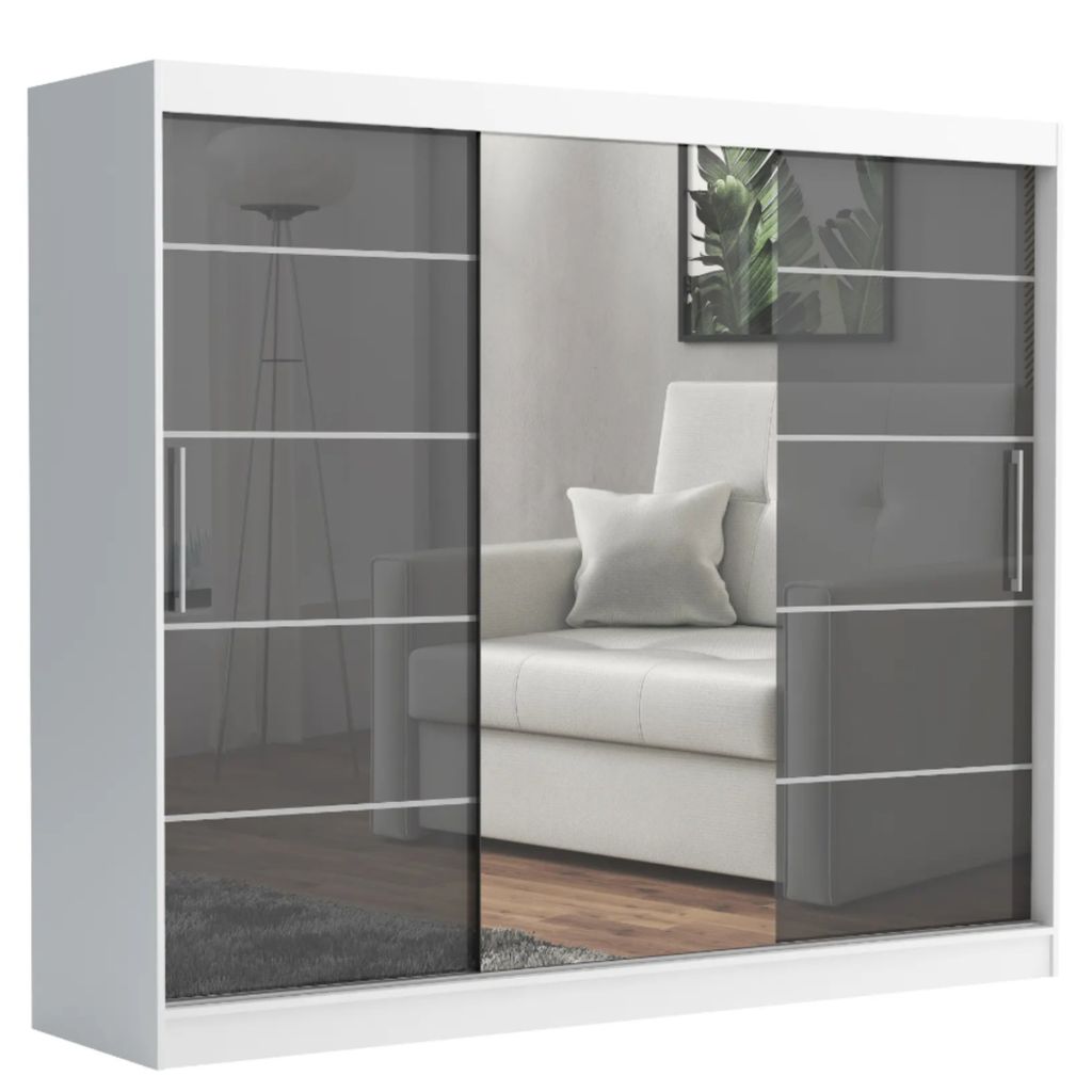 Schwebetürenschrank TOMY, 2-türig Schrank, Weiß / Anthrazit Produktbild 