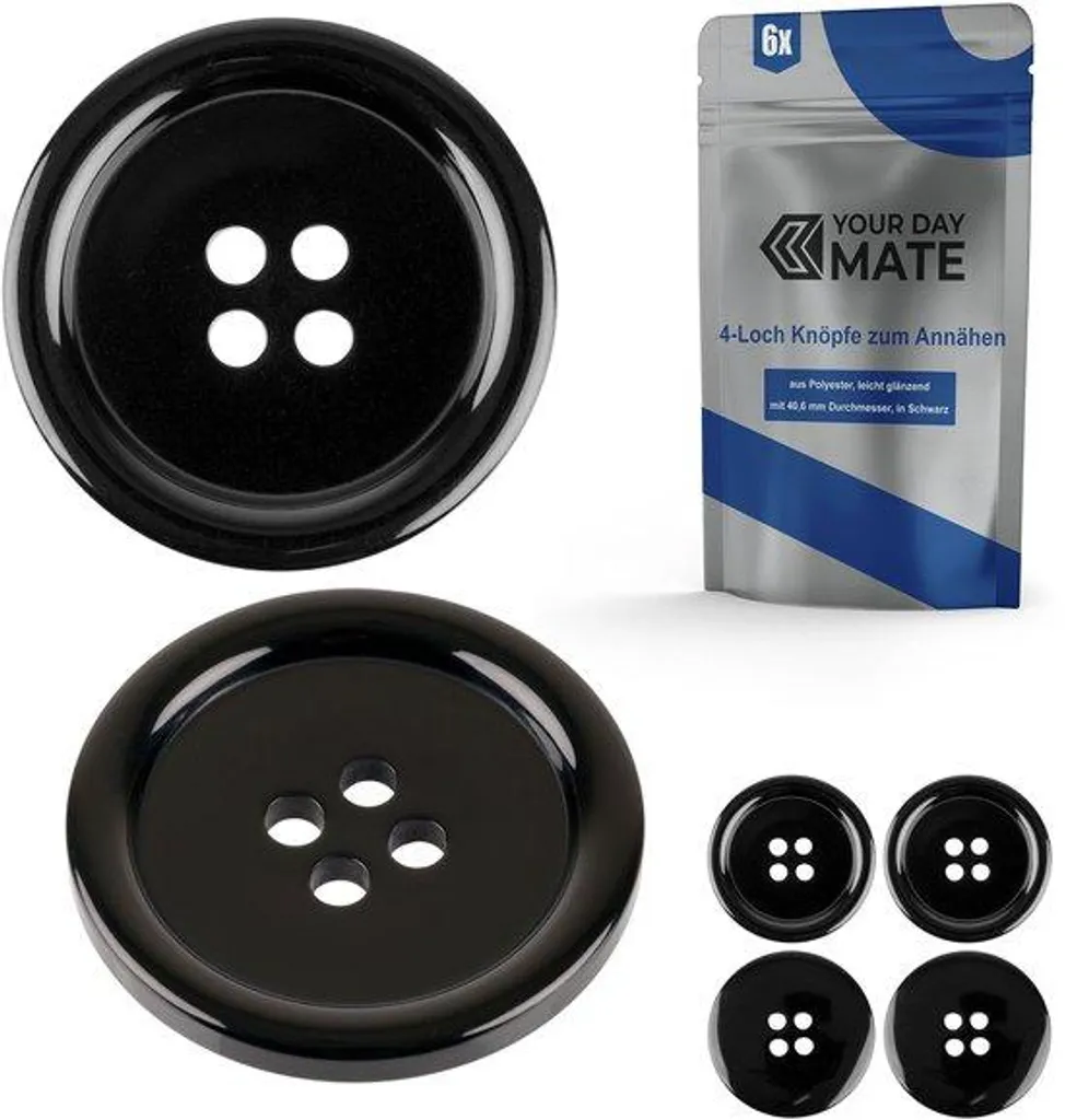 Gros boutons noirs 40 mm lot de 6 pièces en résine pour veste et caban