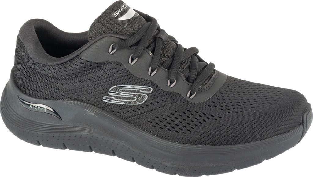 A black Skechers Arch Fit 2.0 shoe is shown from the side against a white background.