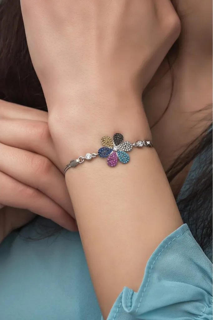 Bracelet argent 925 fleur zircone hypoallergénique peaux sensibles