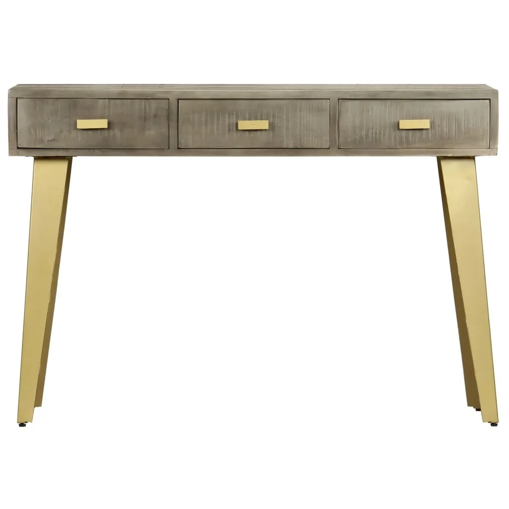 Table d'entrée en bois massif gris et laiton 110 cm pour salon moderne