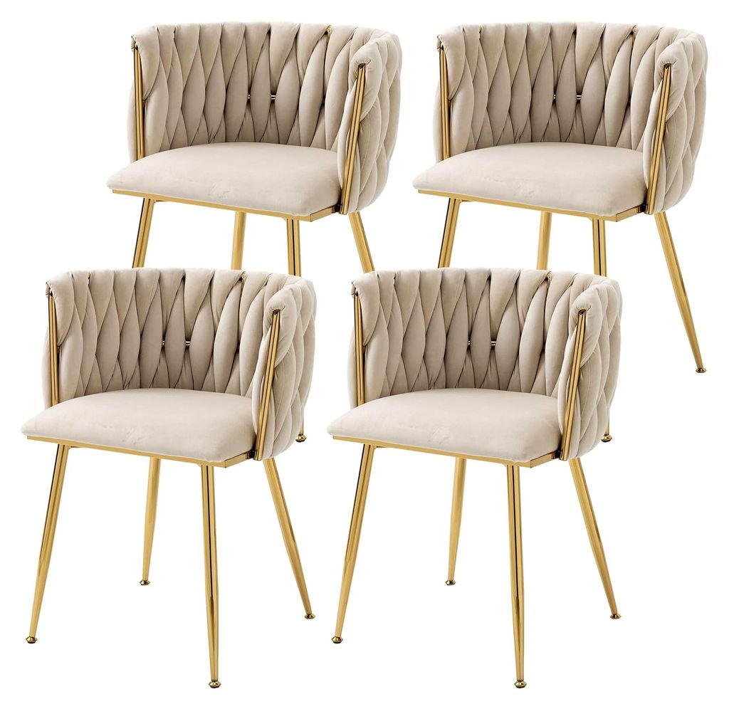 Esszimmerstühle Samt 4er Set, Küchenstühle mit goldenen Beinen und Armlehne, Polsterstuhl für Esszimmer, Küche, Wohnzimmer und Schlafzimmer, B...