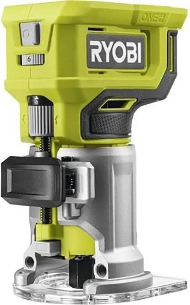 A Ryobi 18V ONE+ cordless edge router is shown against a white background.