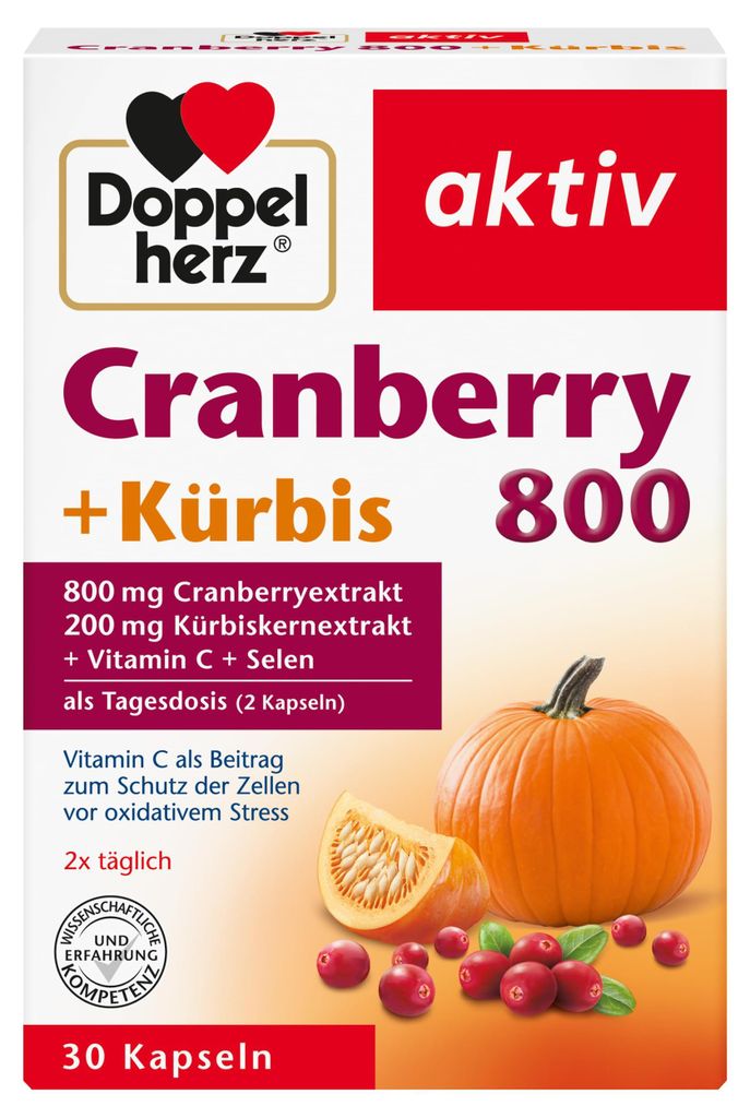 Doppelherz Cranberry 800 + Kürbis + Vitamin C, 30 Kapseln, antioxidativer Schutz