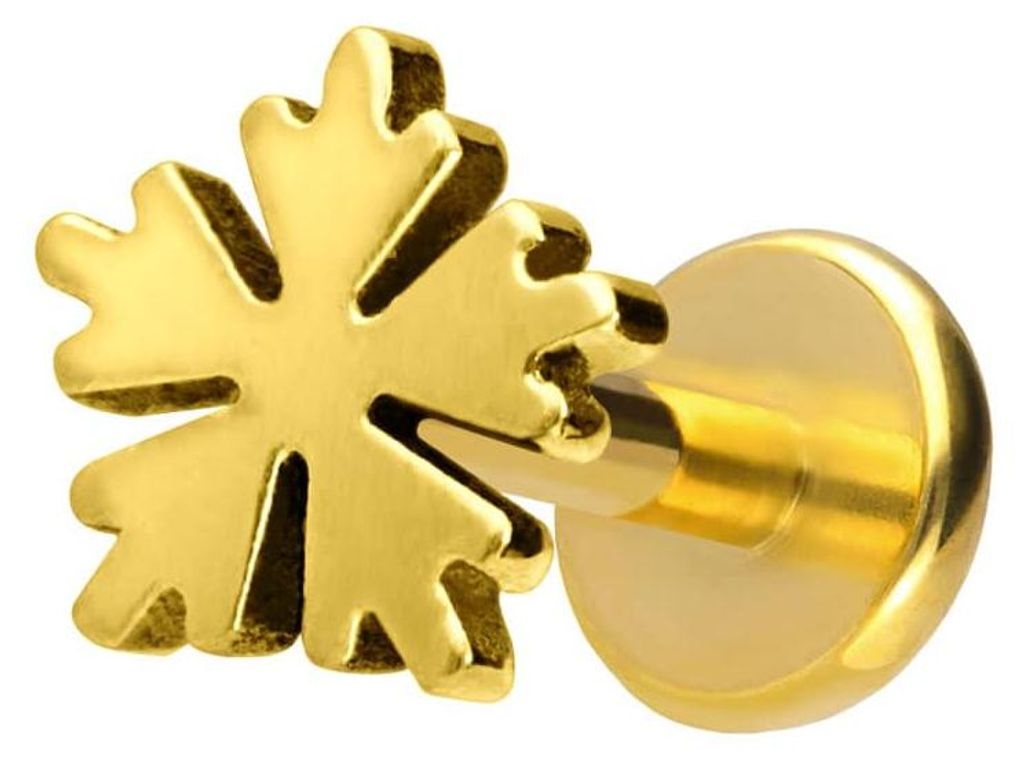 Ohrpiercing, Nasenpiercing Titan Labret mit Push Fit SCHNEEFLOCKE Gold Stablänge: 5mm | Stabstärke: 1mm
