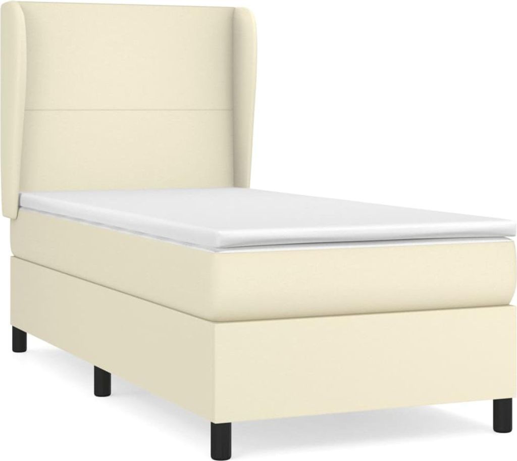 vidaXL Boxspringbett mit Matratze Creme 90x190 cm Kunstleder
