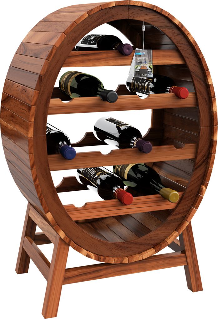 CASARIA® Weinregal Fass 12 Flaschen Akazie Massiv Holz Produktbild 