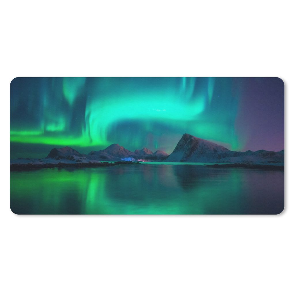 MuchoWow Mauspad Mousepad Nordlichter - Berge - Norwegen 60x30 cm - Mousepads - Maus Mat - Pad - Mausunterlage - Nachhaltig