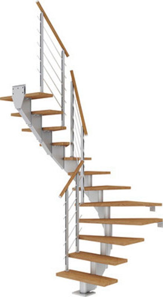 Pertura Mittelholmtreppe Alena Eiche Leimholz Perlgrau 1/2-gewendelt 85 cm 11 Stufen / 12 Steigungen Relinggeländer Grau