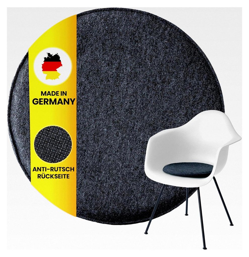 Rundes Sitzkissen aus Filz mit Antirutsch-Beschichtung - Hergestellt in Deutschland - Waschbares Stuhlkissen aus upcycling rPET Filz - Extra dick (...