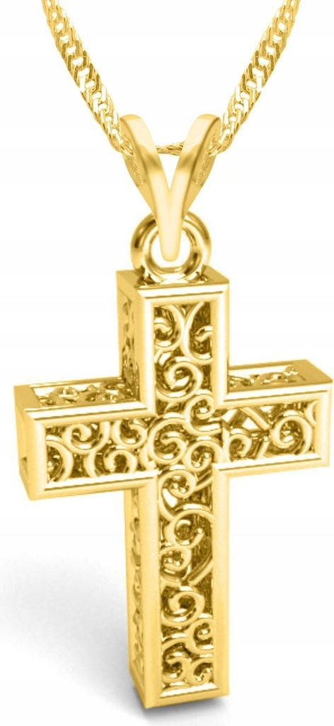 Gouden ketting met kruis. Kruis, kruis, kruis. Zilver 925 Productafbeelding 