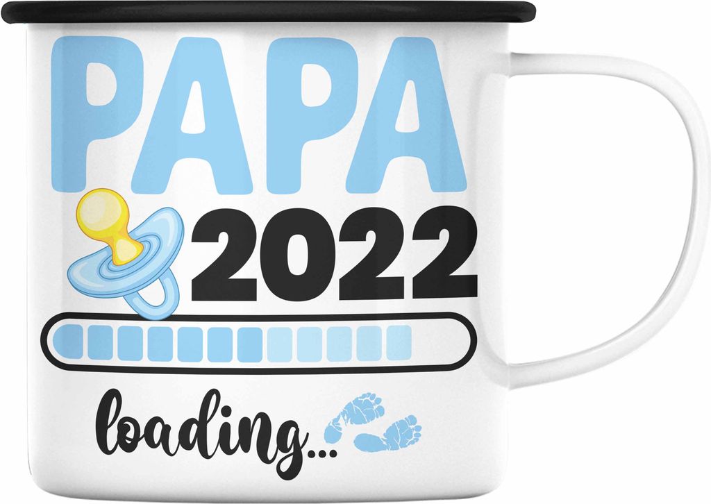 Trendation - Papa 2022 Loading Emaille Tasse Schwanger Schwangerschaftsverkündung Überraschung Du Wirst Vater (Schwarz)