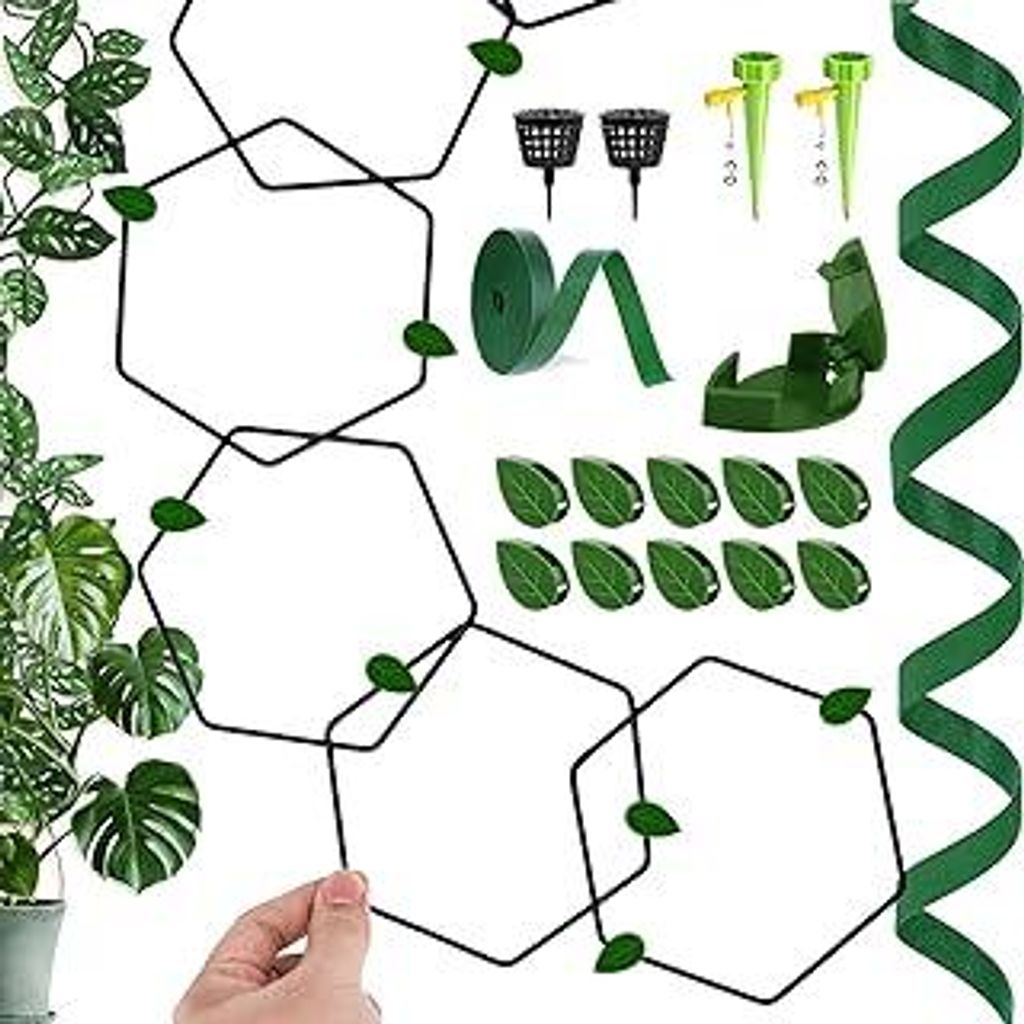 18PCS, Rankgitter für Kletterpflanzen, Pflanzenrankenstütze, Rankhilfe DIY, Kettenspalier für Kletterpflanzen, mit 1M Bändern und 10pcs Haken, ...