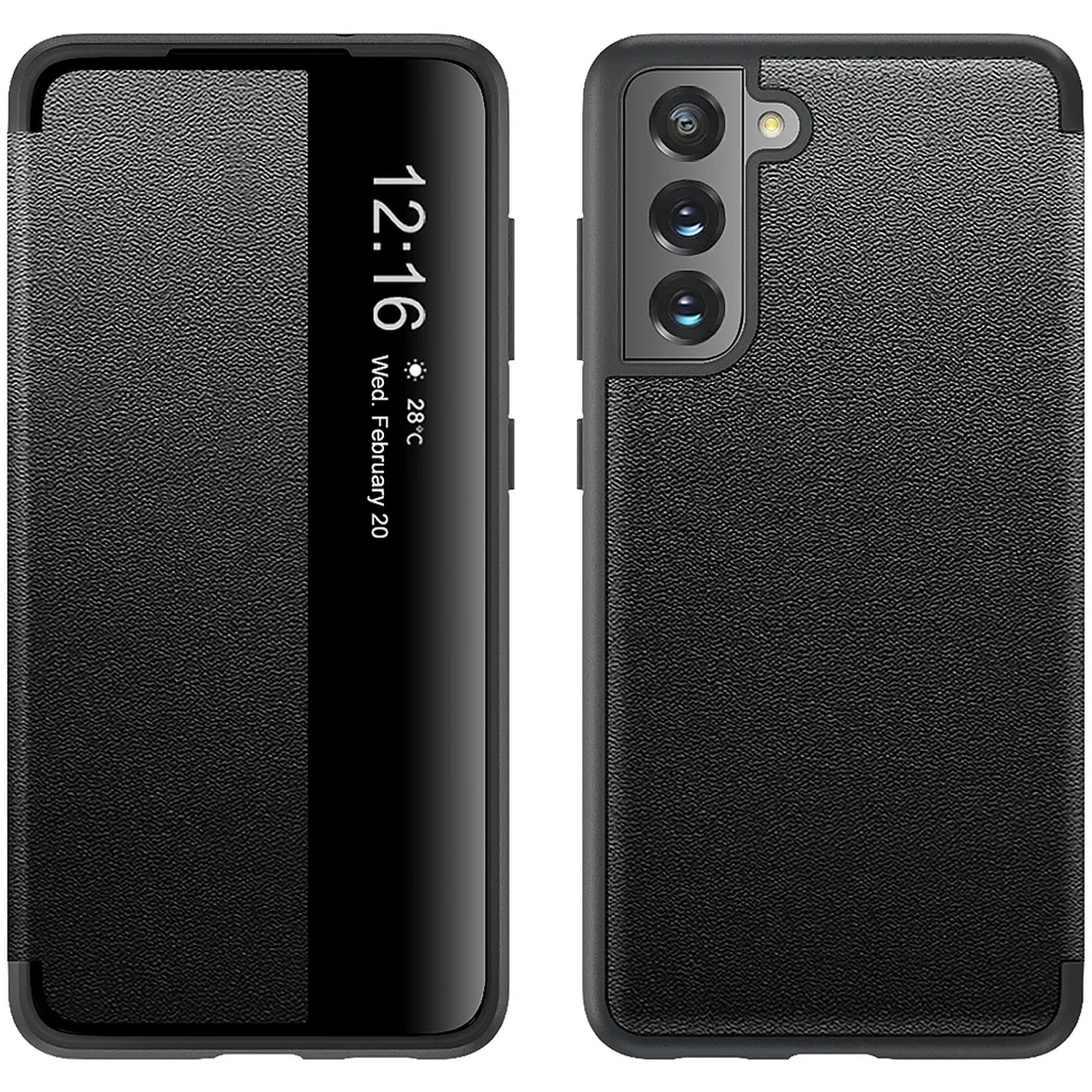Custodia per Samsung Galaxy S21 FE 5G sottile custodia in Finto cuoio con finestra di visualizzazione nero