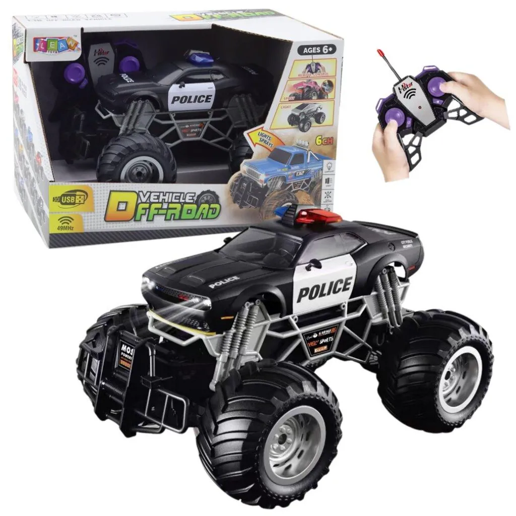 4x4 RC police tout-terrain avec lumières LED et pneus gomme haute adhérence