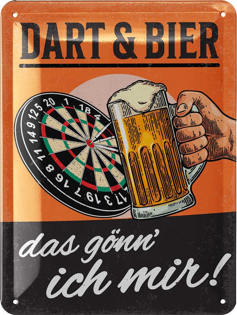 LANOLU Retro Blechschild Dart und Bier, Bar und Partykeller Dekoration, Irish Pub Deko, Darts Schild, Bardeko, vintage Metallschild 15x20cm