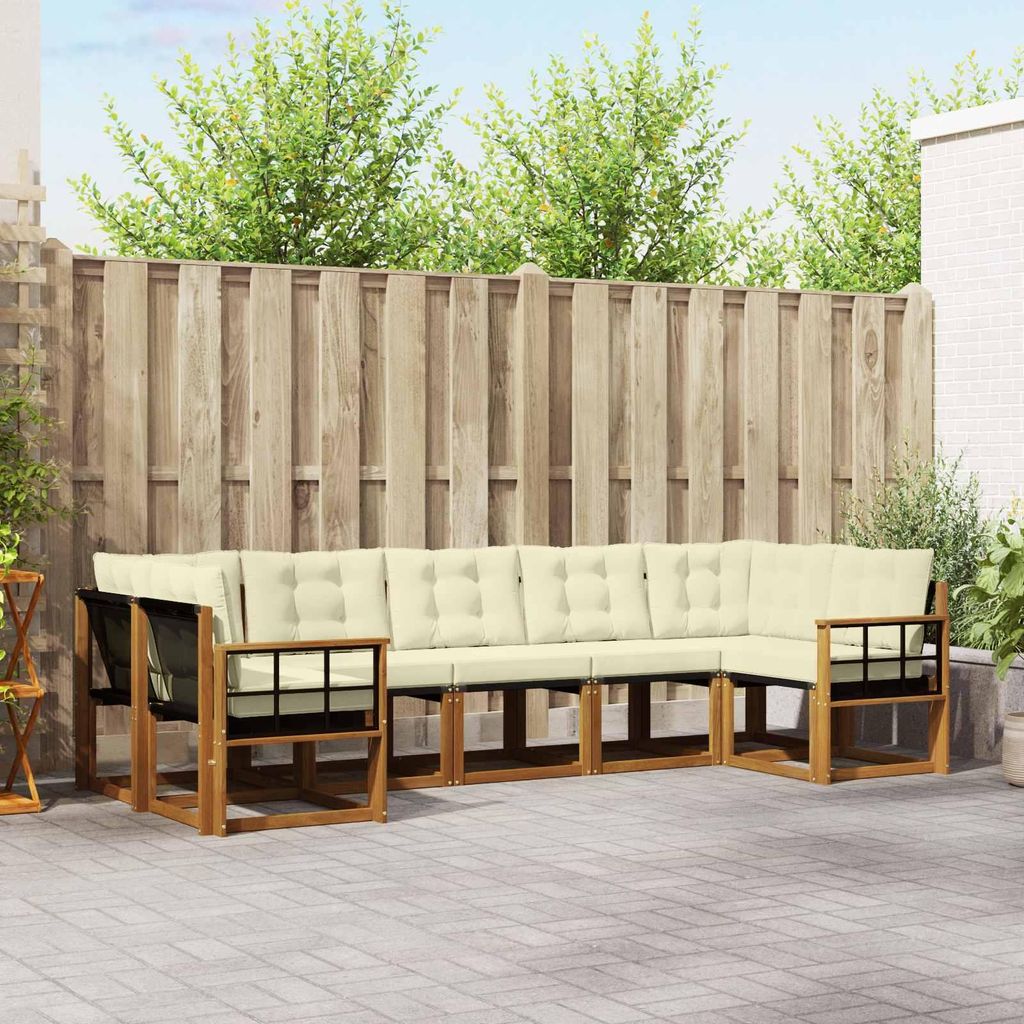 "Neues Produkt" Outdoor-Sofagarnitur ANTI-UV - CLORIS - mit Kissen - 7 pcs - Natur und Creme - Modern Gartensofas V577