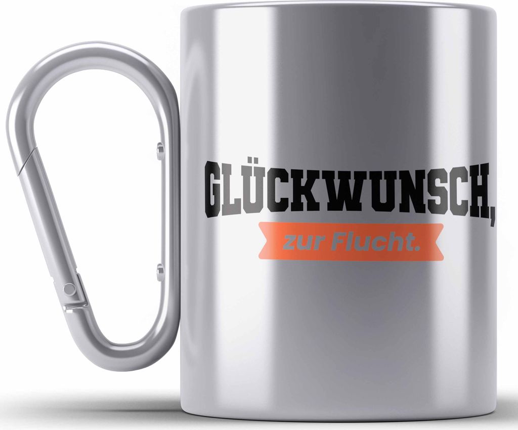Trendation - Jobwechsel Edelstahl Tasse Karabiner Geschenk Kollege Kollegin Lustig Abschiedsgeschenk Sprüche Glückwunsch Zur Flucht Abschied (Sil...