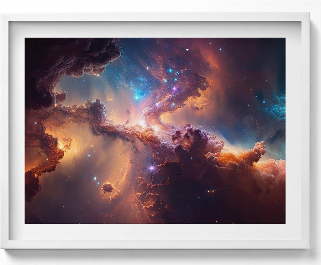 Kosmos Sternenwelt– Wandbild mit Rahmen – Gerahmtes Bild – Wanddekoration – 80x60 cm – Weiß Rahmen