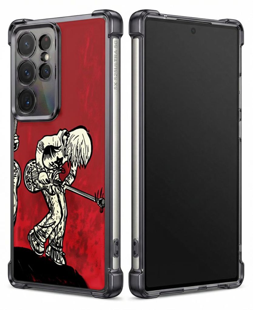 Personalisierte Hülle mit Bild für Samsung Galaxy S22 Elektroplattiert TPU Stoßdämpfer Handyhülle mit Skelett mit Sense auf rotem Hintergrund