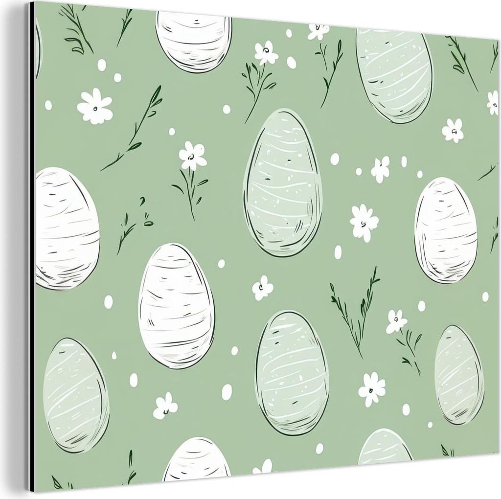 MuchoWow Wanddekoration Metall Metallbild Wandkunst 80x60 cm Grün - Eier - Muster MuchoWow Aluminium Gemälde - Alubild