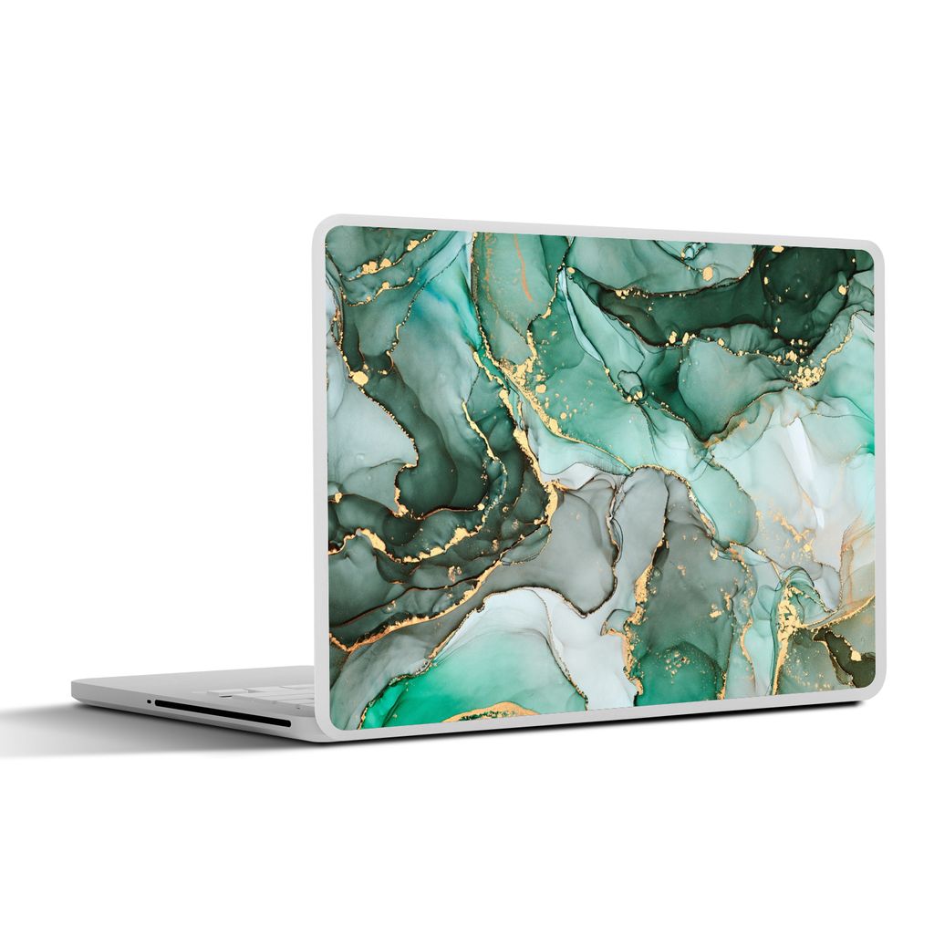 MuchoWow Laptop Aufkleber Sticker Cover Gold - Marmor - Grün - Luxus - Marmoroptik - Grau 31x22.5 cm - Laptop-Deko